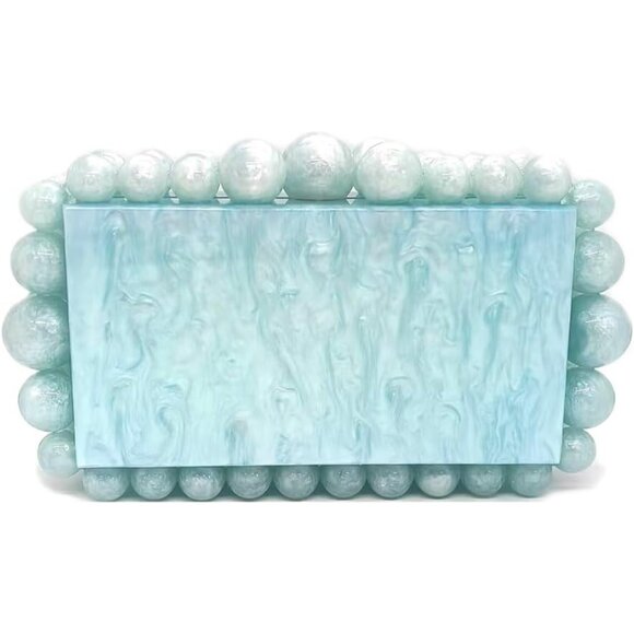 Light Blue Acrylic Evening Clutch Bag with Glitter Marble for Women Elegant Par